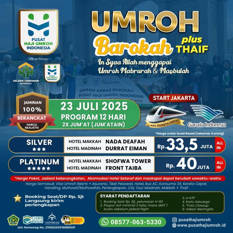 Paket Umroh 23 Juli 2025 12 Hari 2 Kali Jumat